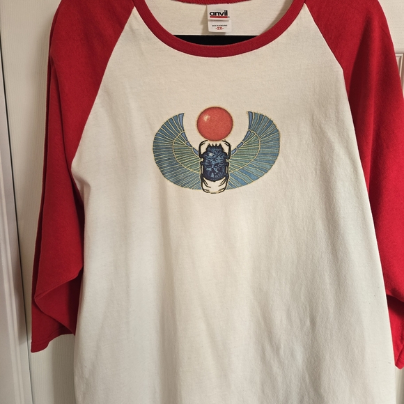 Anvil Tops - Anvil Red and White Raglan Tee with Graphic